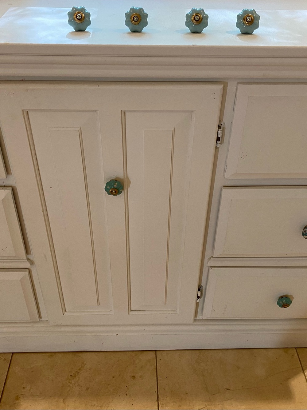 Adorable ceramic Aqua Floral Knob Accents
